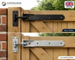 Adjustable Hook & Band Gate Hinges Heavy Duty Shed Door Black Galvanised 10"-36" - Image 4