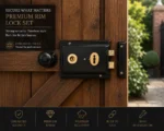 Black Rim Lock Set 6" x 4" Shed Gate Door Lock with Knobs 2 Keys & Fixings - Image 4