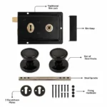 Traditional Rim Lock 6" x 4" Black Shed Door Lock with Keys Knob Set and Fixings - Image 4