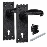 Black Antique Cast Iron Lever Door Handles 6in Lock Latch Vintage - Image 4