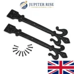 Fleur De Lys Decorative Dummy Hinge 400mm 16" Pair Black Gate Door - Image 4