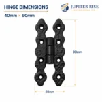 Antique Black Cast Iron Butterfly Hinges 40x90mm Cabinet Cupboard Pair - Image 4
