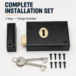 Rim Lock Deadlock Black Surface Mounted Shed Gate Door Security Lock with 2 Keys - Image 4