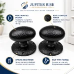 Mortice Door Knobs Oval Black Antique Sprung Cast Iron Pair Heavy Duty - Image 5