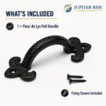 Cast Iron Door Pull Handle Antique Black Fleur de Lys 7" 175mm - Image 5