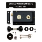 Traditional Rim Lock 6" x 4" Black Shed Door Lock with Keys Knob Set and Fixings - Image 5