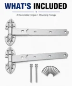 Heavy Reversible Gate Hinge Garage Stable Barn PAIR Galvanised Black Inc Fixings - Image 5