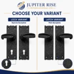 Black Antique Cast Iron Lever Door Handles 6in Lock Latch Vintage - Image 5