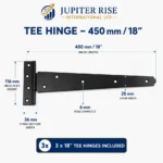 Side Gate Fixing Kit Ring Latch Brenton Bolt 3x 18" Tee Hinges Black - Image 5