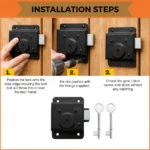 Rim Press Lock 3 x 4 Inch Face Fix Shed Door Lock Black 2 Keys - Image 6
