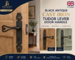Black Antique Cast Iron Designer Tudor Lever Lock or Latch Door Handle - Image 6