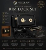 Black Rim Lock Set 6" x 4" Shed Gate Door Lock with Knobs 2 Keys & Fixings - Image 7