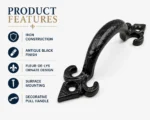 Cast Iron Pull Handle Fleur de Lys 4 5 6 7 Inch Door Gate Shed Antique Black - Image 7