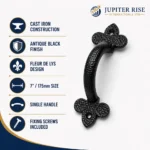 Cast Iron Door Pull Handle Antique Black Fleur de Lys 7" 175mm - Image 7