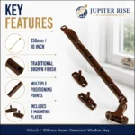 Casement Window Stay 10" 250mm Brown Metal Wooden Window Frame - Image 7
