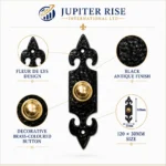 Door Bell Push Fleur De Lys Cast Iron 120 x 30mm Black Antique - Image 7