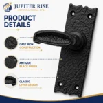 Black Antique Cast Iron Lever Door Handles 6in Lock Latch Vintage - Image 8