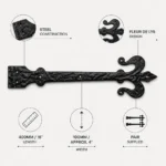 Fleur De Lys Decorative Dummy Hinge 400mm 16" Pair Black Gate Door - Image 8