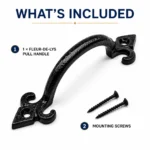 Cast Iron Pull Handle Fleur de Lys 4 5 6 7 Inch Door Gate Shed Antique Black - Image 9