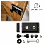 Traditional Rim Lock with Oval Round Octagonal Black Cast Iron Door Kn... - Image 3