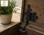 Black Antique Cast Iron 2.5" 110mm Ornamental Unequal Hinge 1 Pair - Image 4