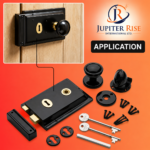 Traditional Rim Lock with Oval Round Octagonal Black Cast Iron Door Kn... - Image 2