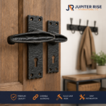 Black Antique Classic Isabella Lever Lock / Latch Door Handle Set with Fixings - Image 3