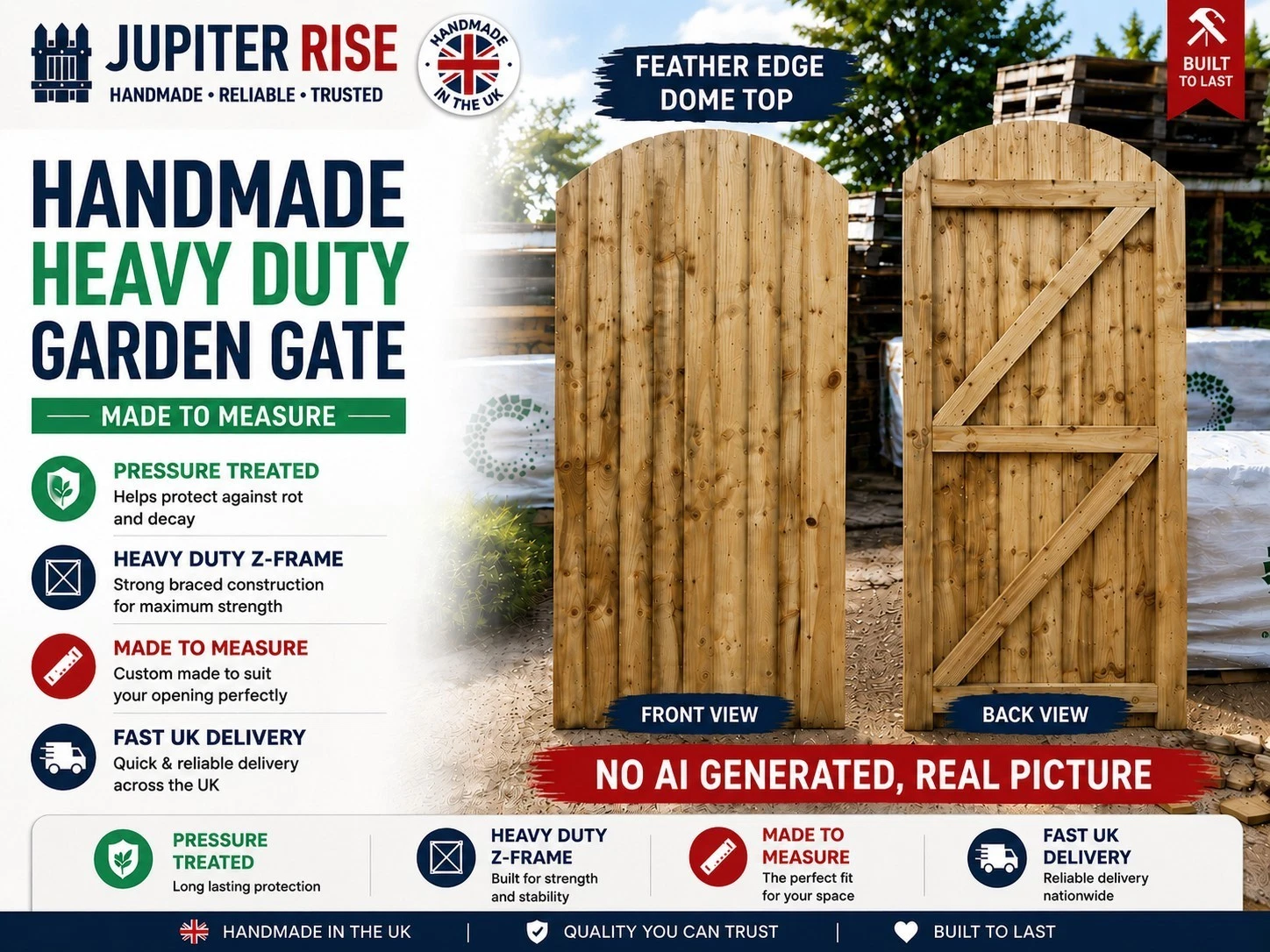 0 Heavy Duty Feather Edge Wooden Garden Gate | Dome Top | Pressure Treated | UK - Image 1