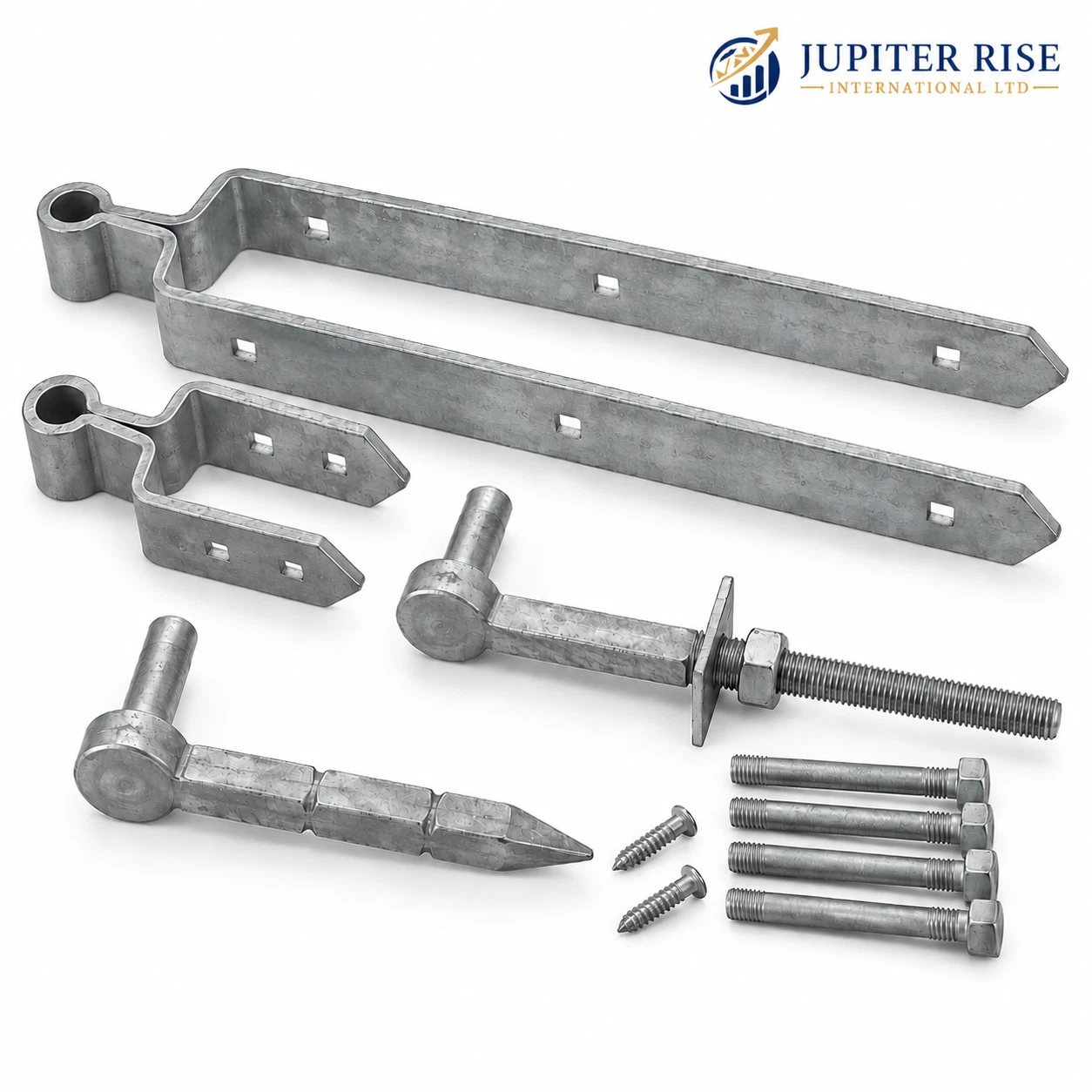 0 Field Gate Hinge Double Strap Hook Drive/Bolt 12 18 24in Galvanised Black - Image 1