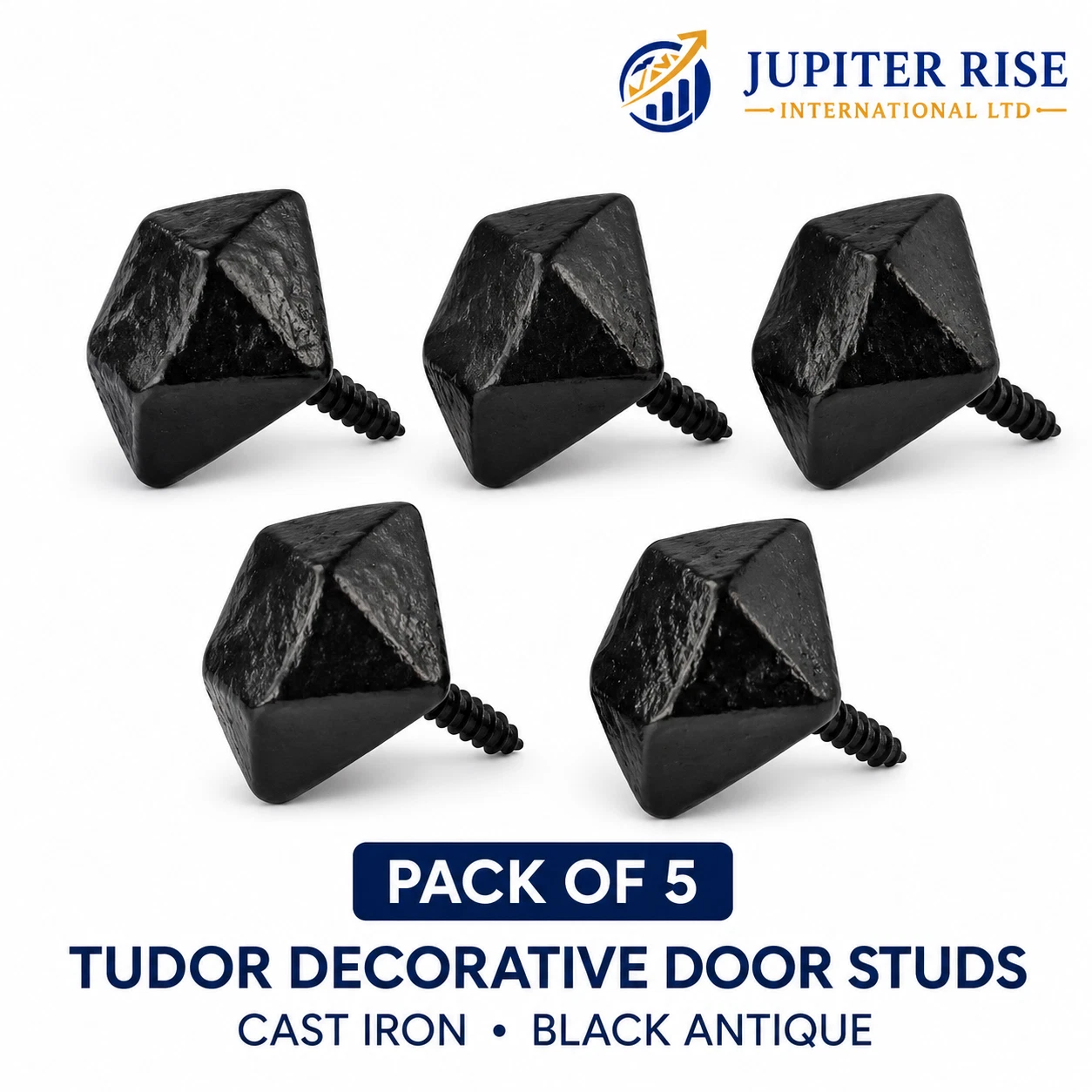0 Door Studs Tudor Decorative Cast Iron 15mm/23mm Black Antique Pack 5 - Image 1