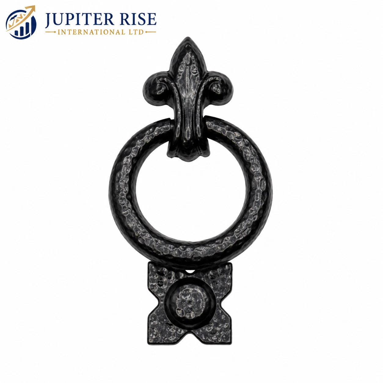 0 Ring Door Knocker 95x120mm Black Antique Cast Iron Fleur De Lys with Fixings - Image 1