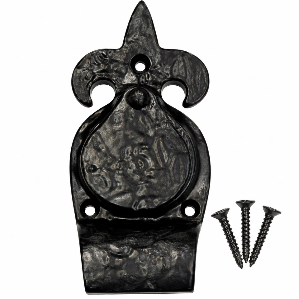 0 Cylinder Pull Fleur De Lys 30mm Keyhole Cover Front Door Black Antique - Image 1
