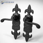 Black Cast Iron Fleur-de-Lys Door Handles Ornate Antique Lever Latch & Lock Sets - Image 2
