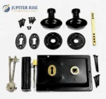 Traditional Rim Lock Cast Iron Door Knob Set Black Internal Vintage - Image 2