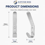 Wall Mounted Coat Hooks Double Hook 115mm Aluminium Hat Coat Door Robe Hanger - Image 2
