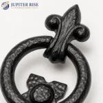 Ring Door Knocker 95x120mm Black Antique Cast Iron Fleur De Lys with Fixings - Image 2