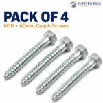 Coach Screws M10 x 60mm Zinc Plated Hex Head Wood Screws 4 Pack - Image 2