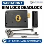 Rim Deadlock 130mm Long Keys Shed Door Lock Black Escutcheon - Image 2