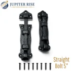 Door Bolt Antique Black Cast Iron Tudor Style 5" Straight 6" Necked - Image 2