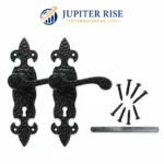 Black Cast Iron Fleur-de-Lys Door Handles Ornate Antique Lever Latch & Lock Sets - Image 10