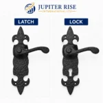Black Cast Iron Fleur-de-Lys Door Handles Ornate Antique Lever Latch & Lock Sets - Image 3
