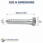 Coach Screws M10 x 60mm Zinc Plated Hex Head Wood Screws 4 Pack - Image 3