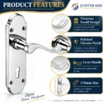 Door Handle Victorian Straight Lever 152mm Polished Chrome Latch Lock Bathroom - Image 4