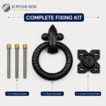 Ring Door Knocker 95x120mm Black Antique Cast Iron Fleur De Lys with Fixings - Image 3