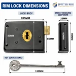 Rim Deadlock 130mm Long Keys Shed Door Lock Black Escutcheon - Image 3