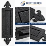 Letter Plate Antique Black Regency 360mm x 90mm Cast Iron Door Flap - Image 3