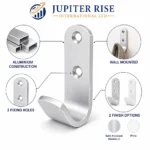 Single Coat Hook Wall Mounted Aluminium Robe Hat Door Clothes Hook - Image 6