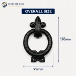 Ring Door Knocker 95x120mm Black Antique Cast Iron Fleur De Lys with Fixings - Image 4