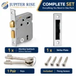 3 Lever Mortice Sashlock 63mm Polished Chrome Door Lock with Keys - Image 4