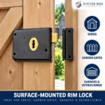 Rim Deadlock 130mm Long Keys Shed Door Lock Black Escutcheon - Image 4